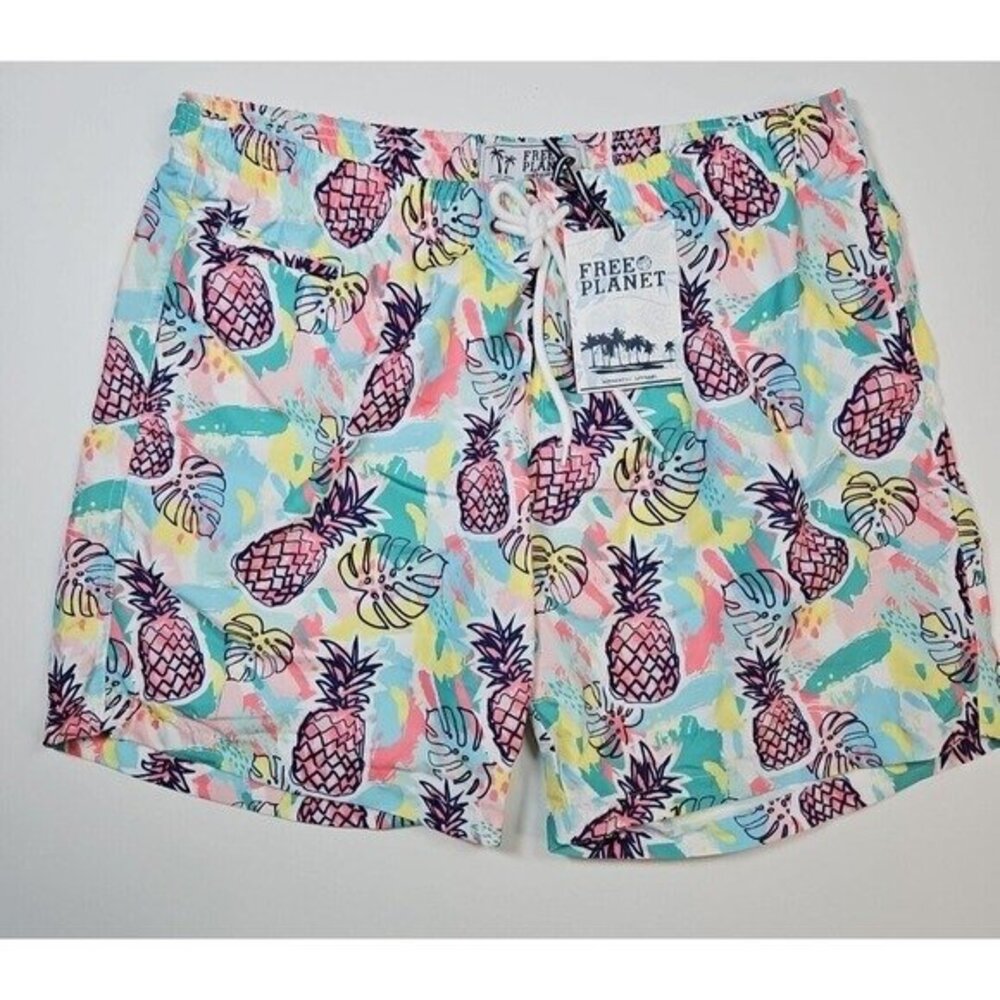 Free Planet Men's Tropical Print Swim Trunks / Board Shorts‎ Size XL